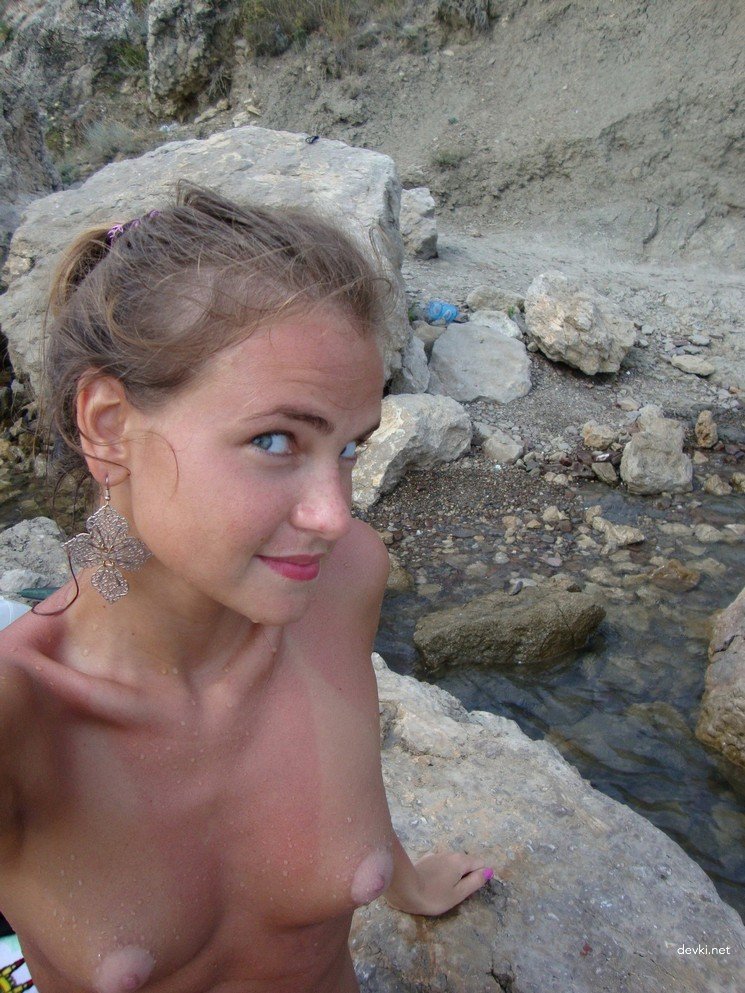 Naked Girl Sunbathing and Skinny Dipping in the Sea - Explicit Beach Fun
