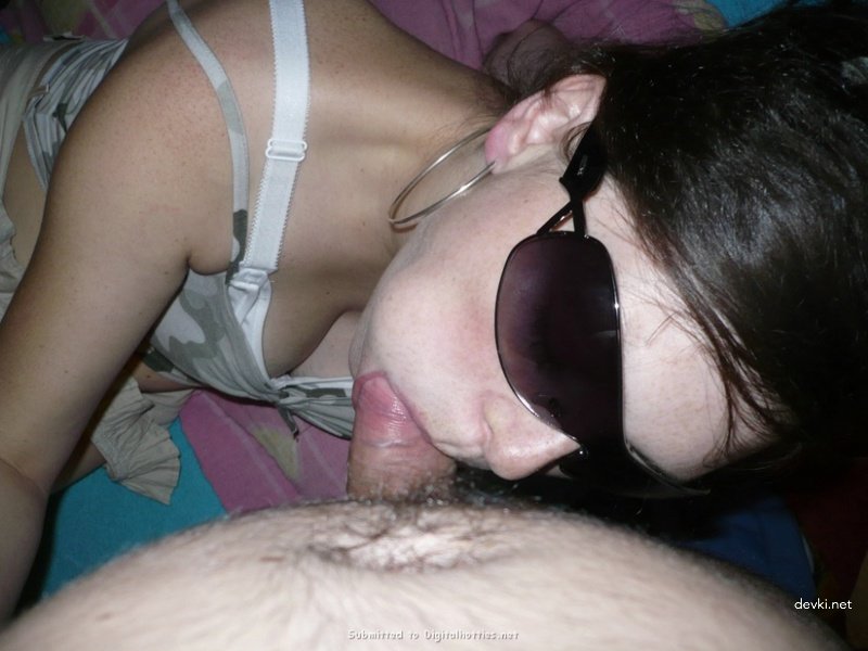 Glasses-wearing babe gives blowjob to friend - Explicit amateur oral sex