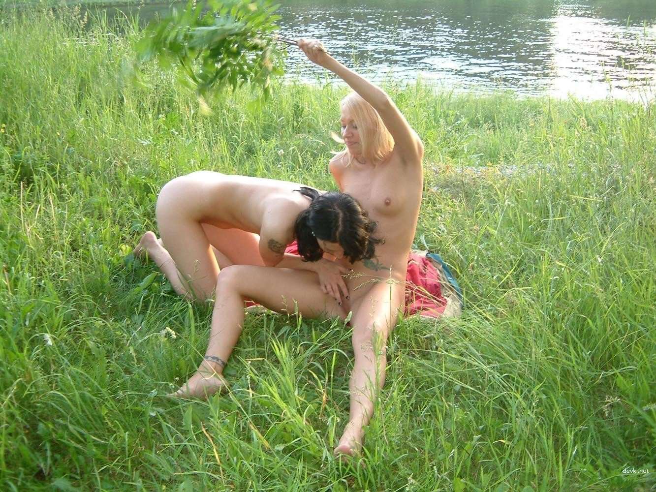 Wild Young Sluts Lick Their Pussies Outdoors