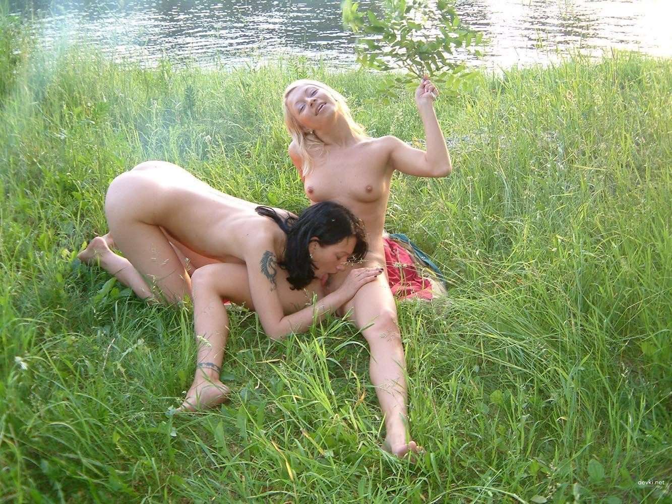 Wild Young Sluts Lick Their Pussies Outdoors