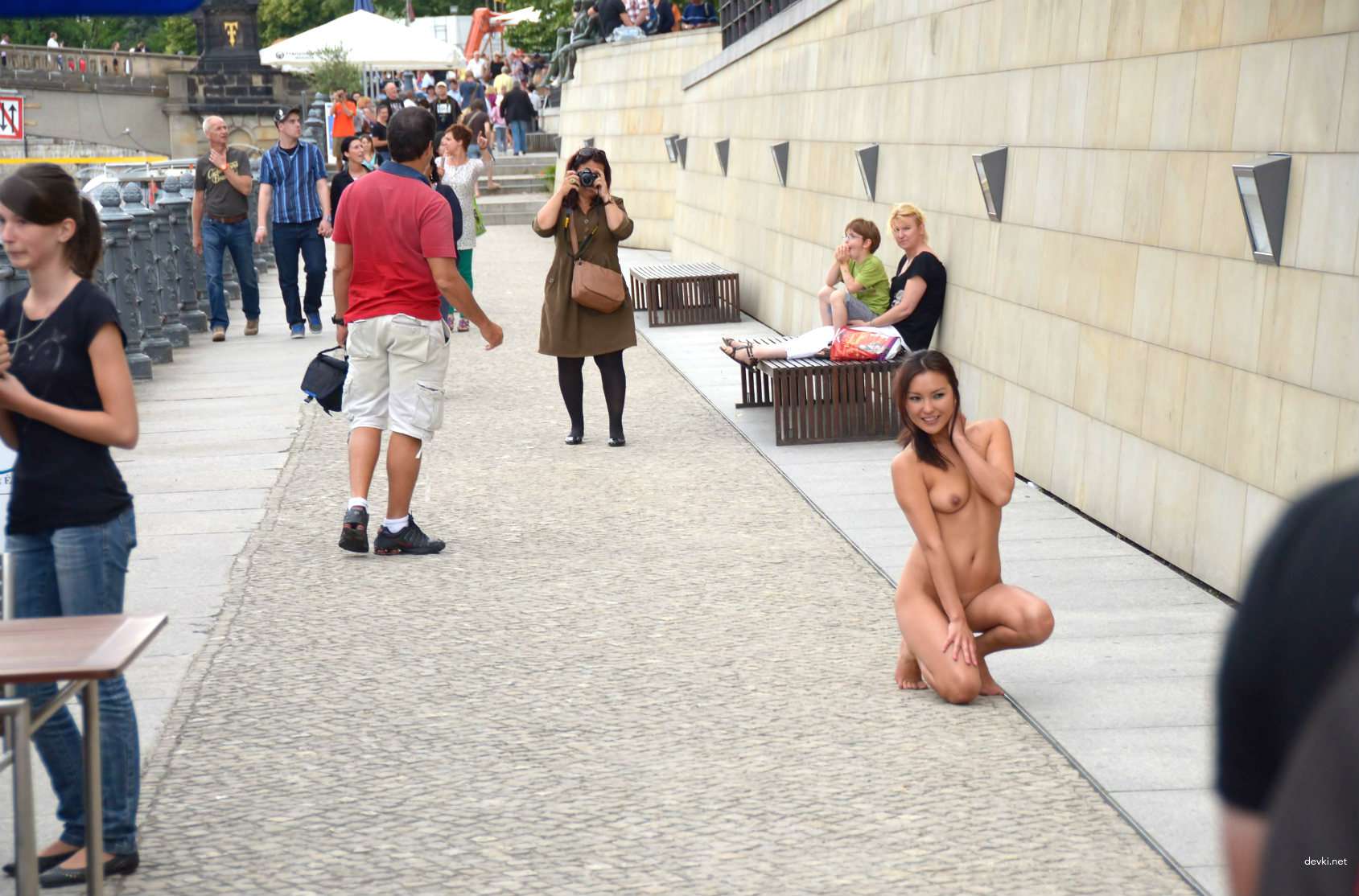 Naked Asian Girl Walking in the Street: Explicit Public Nudity in Broad Daylight