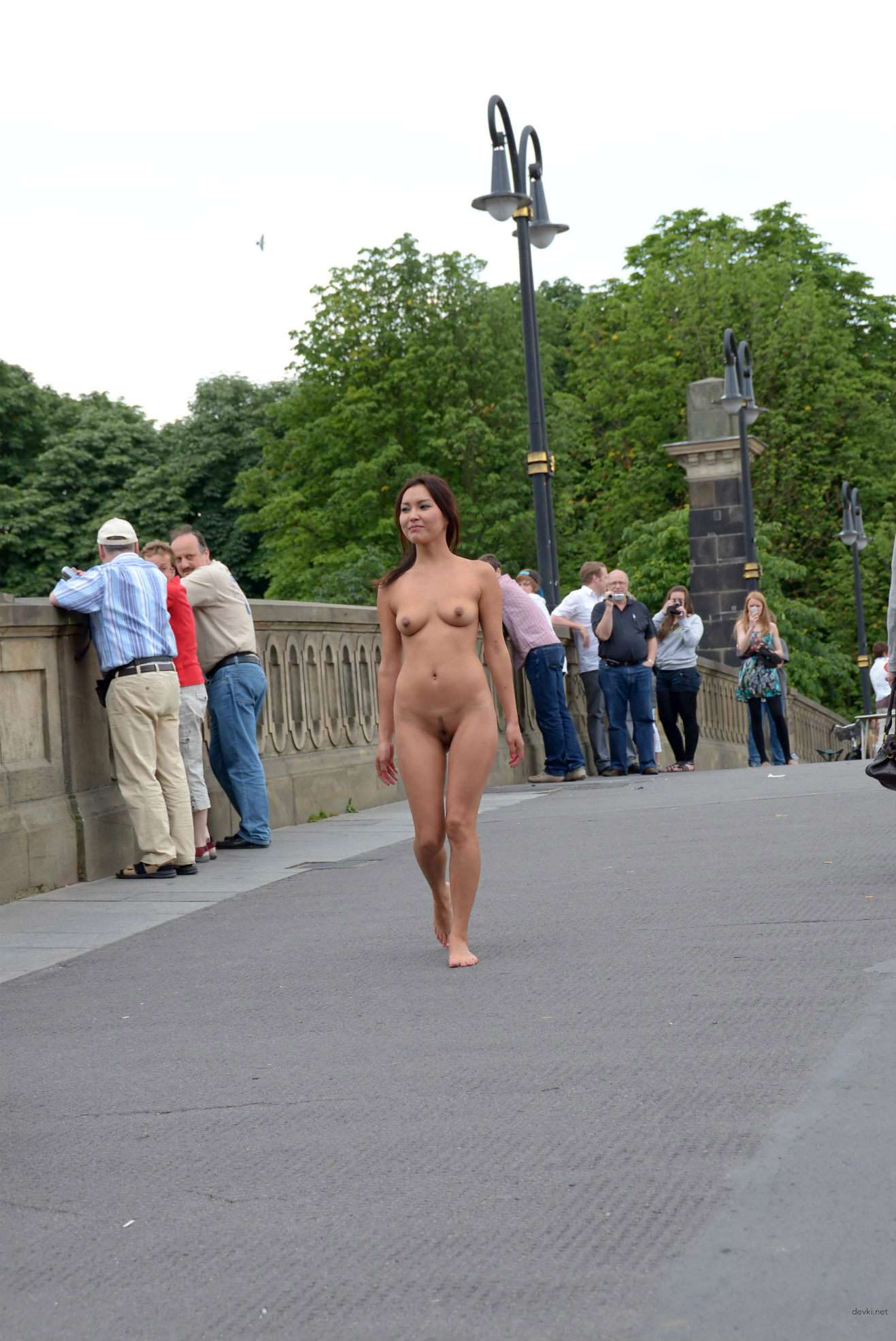 Naked Asian Girl Walking in the Street: Explicit Public Nudity in Broad Daylight