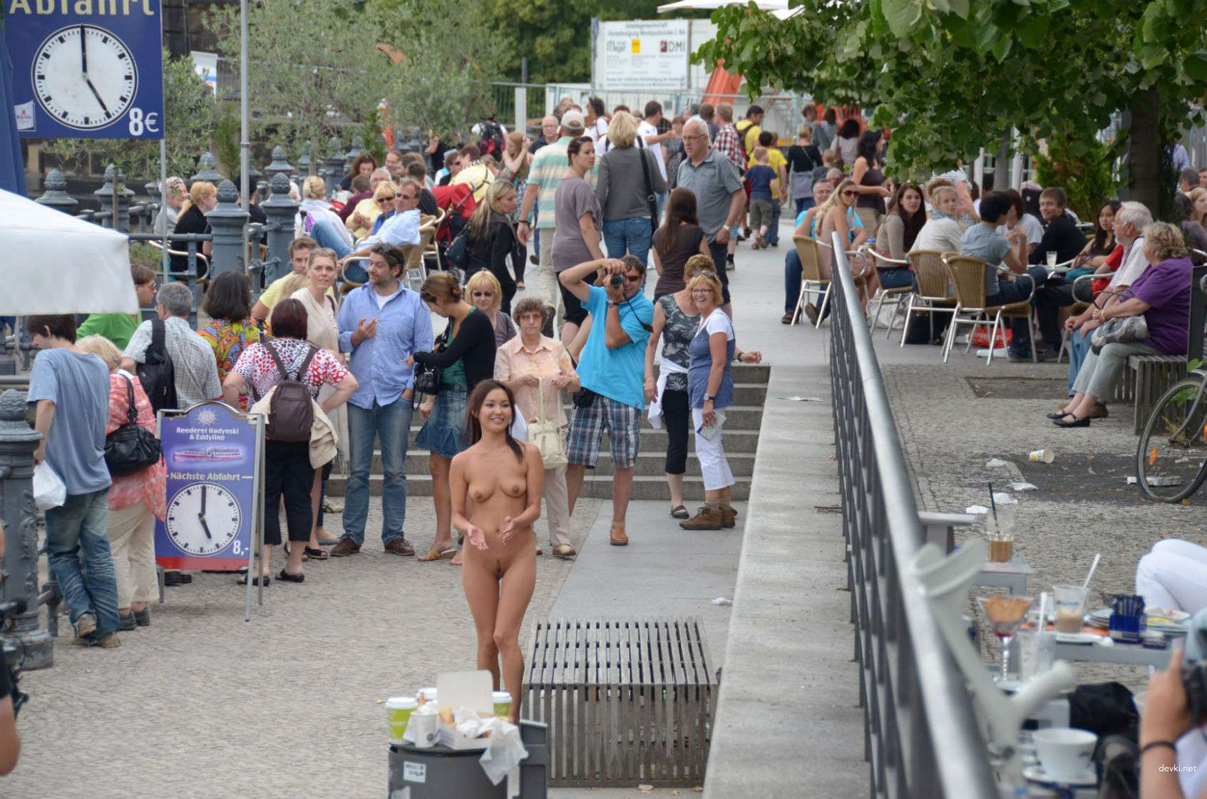 Naked Asian Girl Walking in the Street: Explicit Public Nudity in Broad Daylight