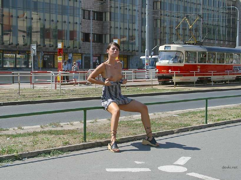 Naked Chick Struts Through City Streets - Explicit Public Nudity
