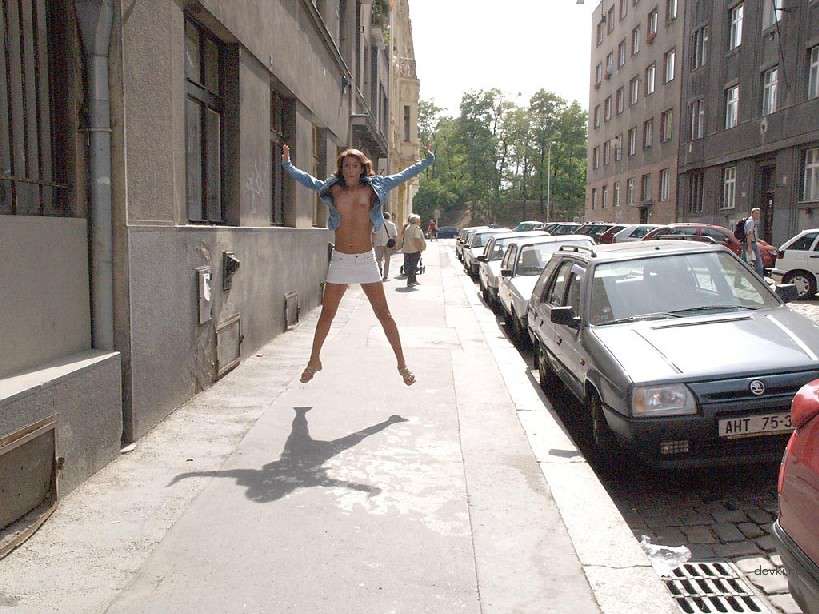 Naked Chick Struts Through City Streets - Explicit Public Nudity