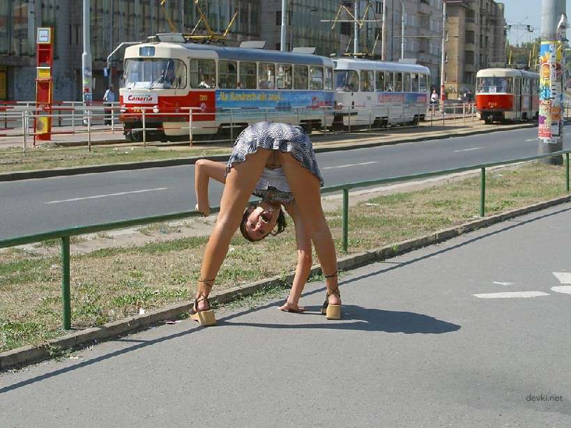 Naked Chick Struts Through City Streets - Explicit Public Nudity