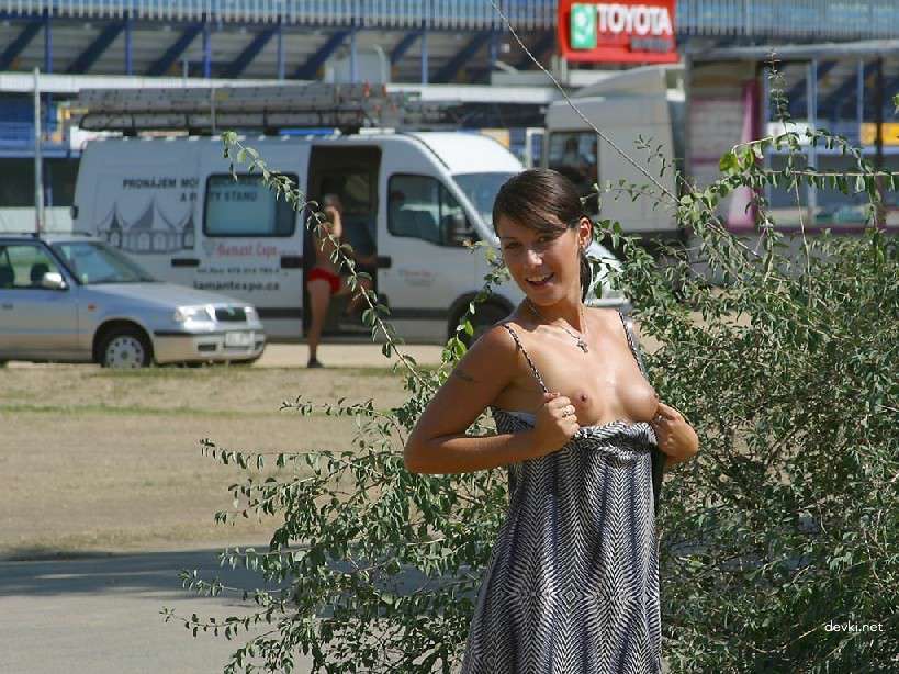 Naked Chick Struts Through City Streets - Explicit Public Nudity