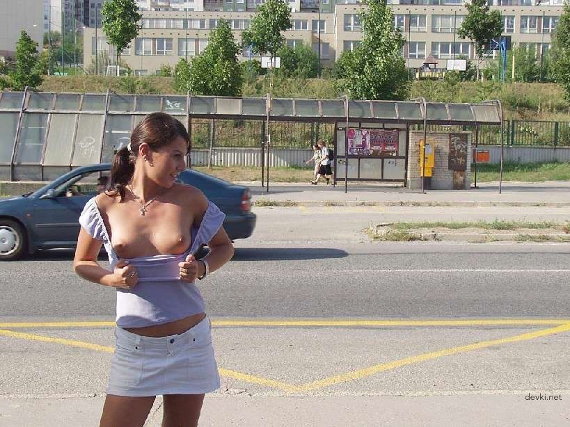 Naked Chick Struts Through City Streets - Explicit Public Nudity