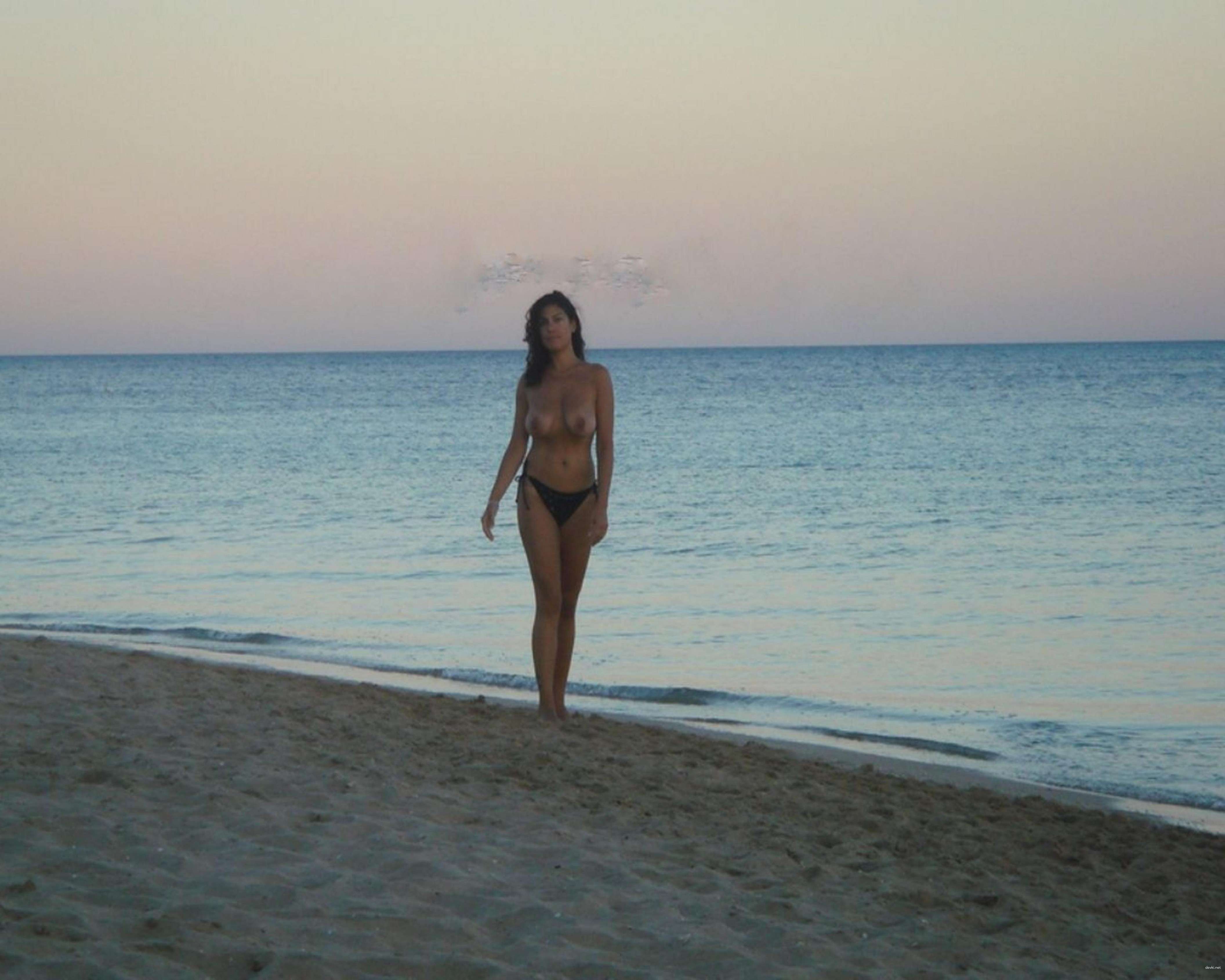 Sexy Busty Girl at the Beach - Explicit Big Boobs on Display