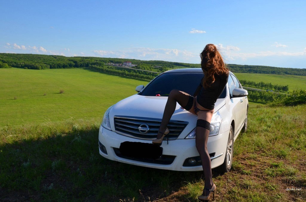 Hot Redhead Beauty Poses by Car - Sexy Girl Photo Shoot