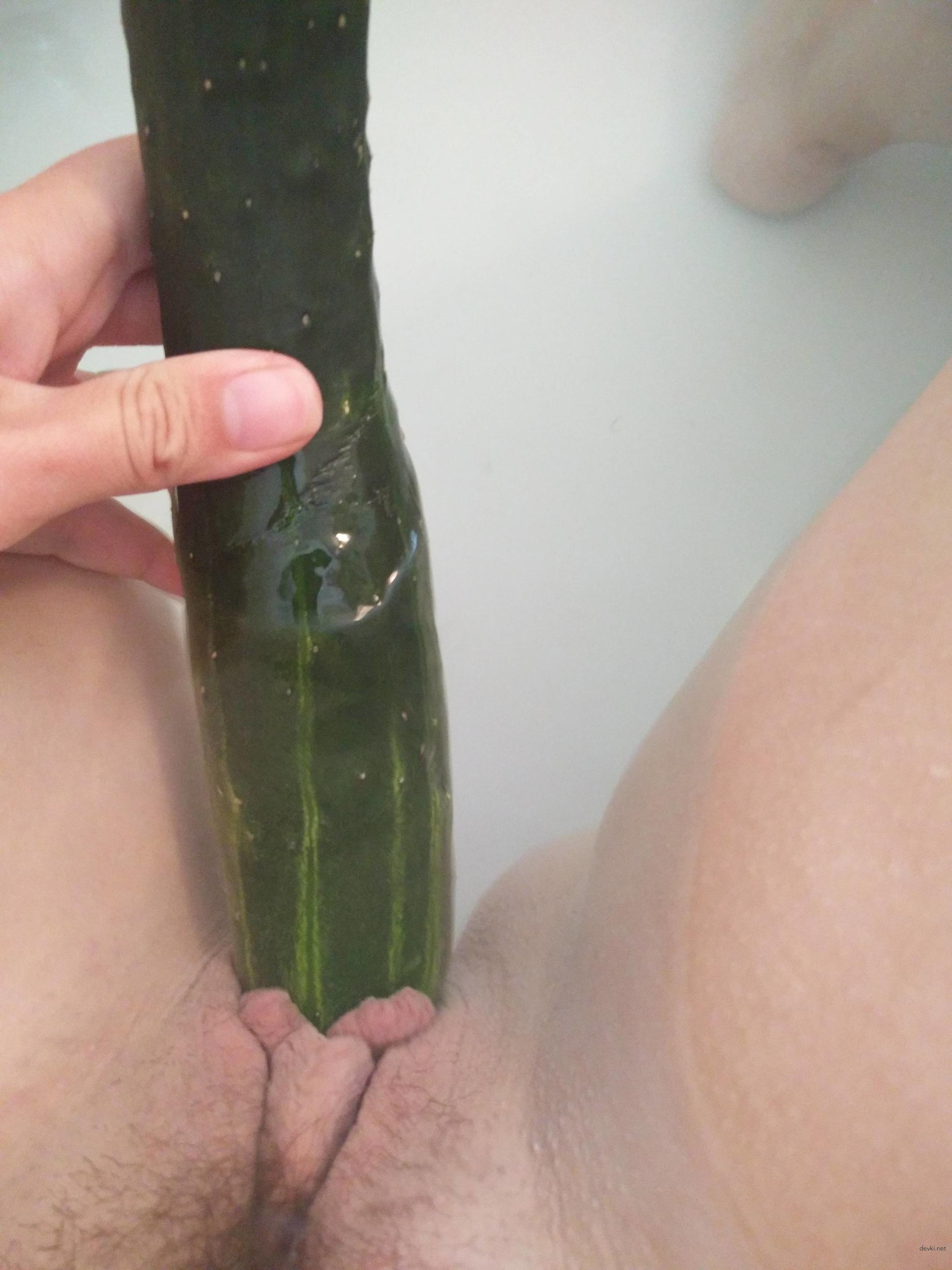 Outdoor posing and cucumber masturbation at home - Explicit solo porn