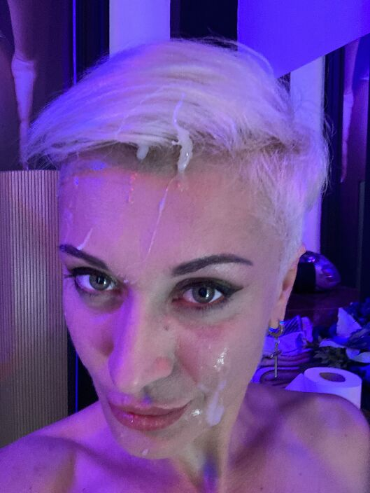 Posing in Cum with Cock Showing Tits and Pussy