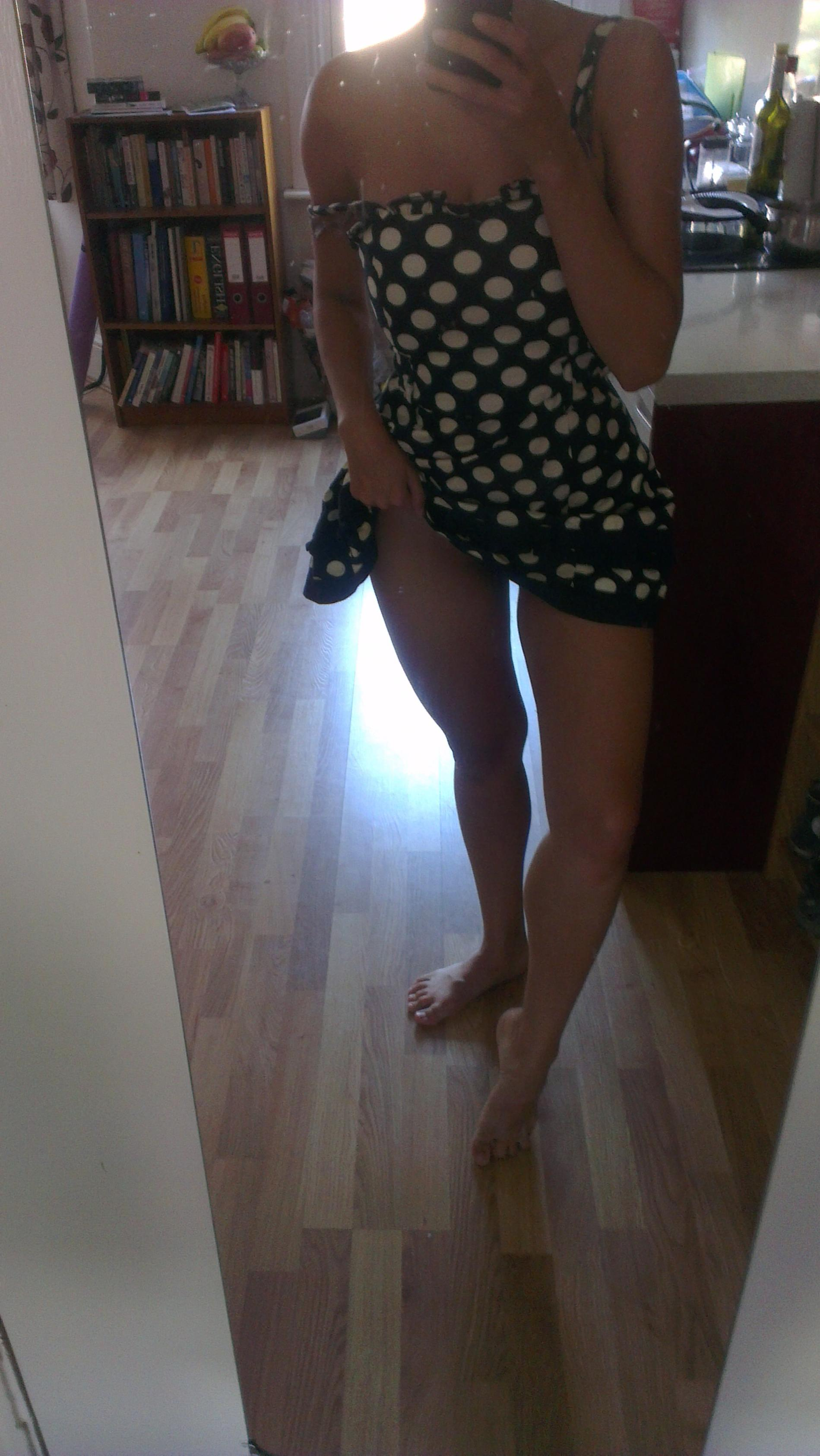 Busty babe flaunts naked in front of mirror in various panties
