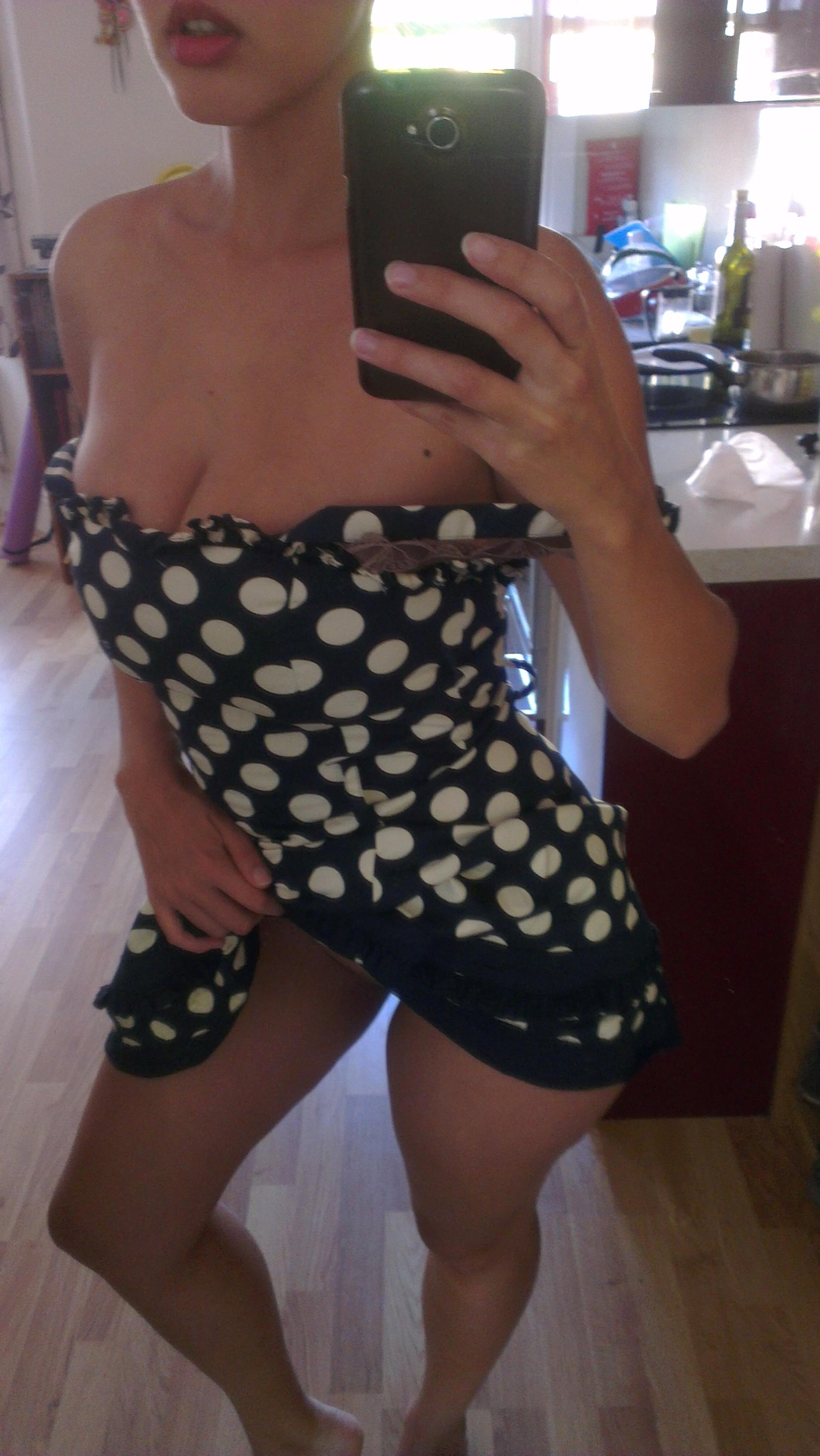 Busty babe flaunts naked in front of mirror in various panties