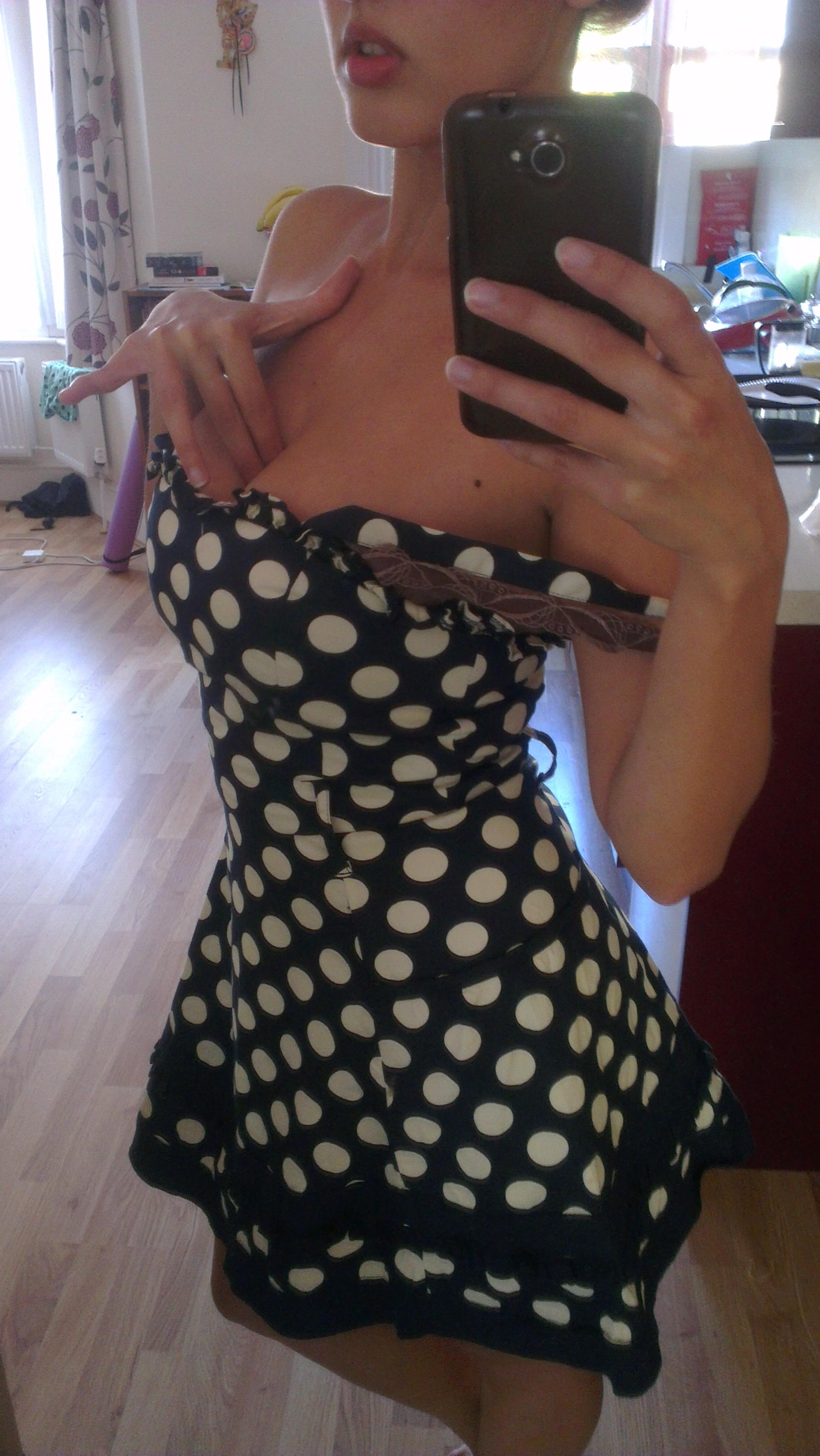 Busty babe flaunts naked in front of mirror in various panties