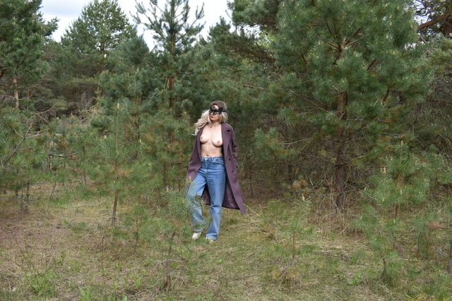 Topless Girl in Coat with No Underwear Exposed