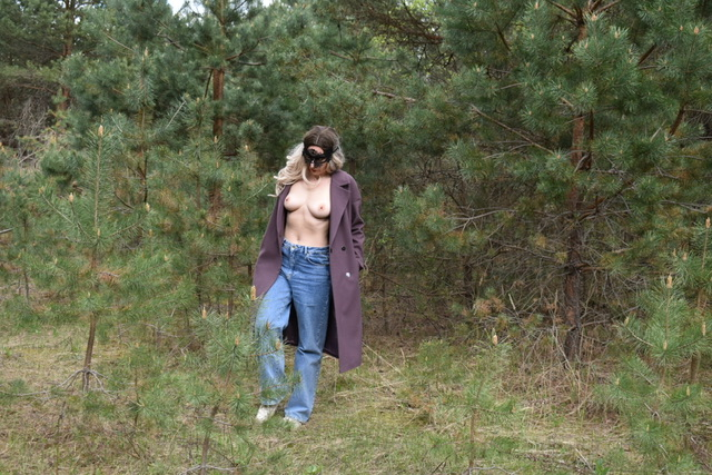 Topless Girl in Coat with No Underwear Exposed