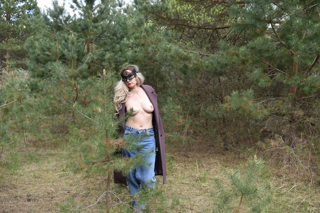Topless Girl in Coat with No Underwear Exposed