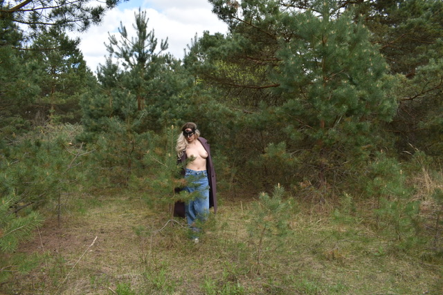 Topless Girl in Coat with No Underwear Exposed