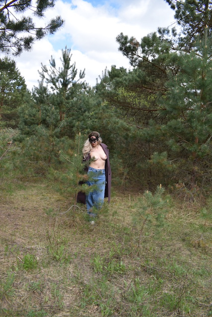 Topless Girl in Coat with No Underwear Exposed