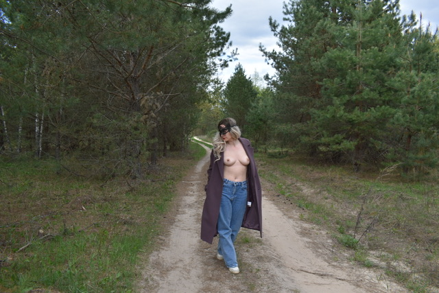 Topless Girl in Coat with No Underwear Exposed