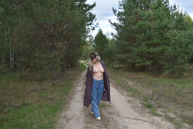 Topless Girl in Coat with No Underwear Exposed