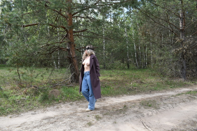 Topless Girl in Coat with No Underwear Exposed
