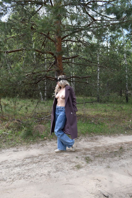 Topless Girl in Coat with No Underwear Exposed