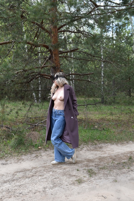 Topless Girl in Coat with No Underwear Exposed