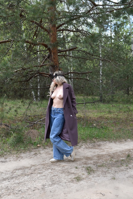 Topless Girl in Coat with No Underwear Exposed