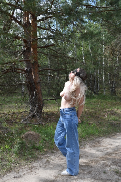 Topless Girl in Coat with No Underwear Exposed