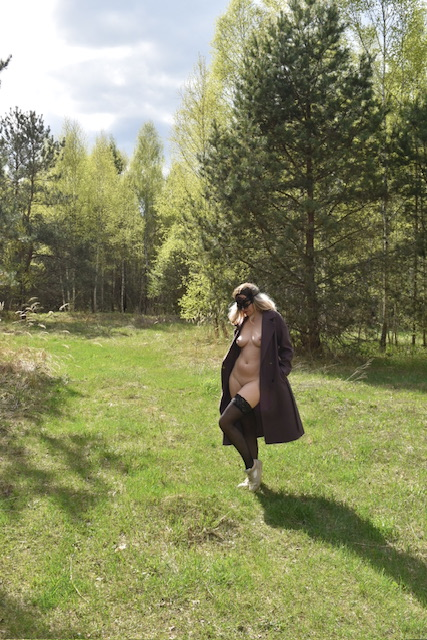 Topless Girl in Coat with No Underwear Exposed