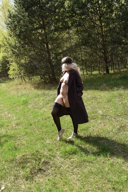 Topless Girl in Coat with No Underwear Exposed