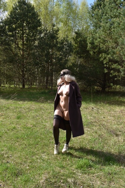 Topless Girl in Coat with No Underwear Exposed