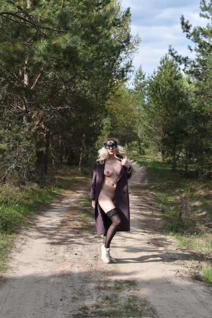 Topless Girl in Coat with No Underwear Exposed