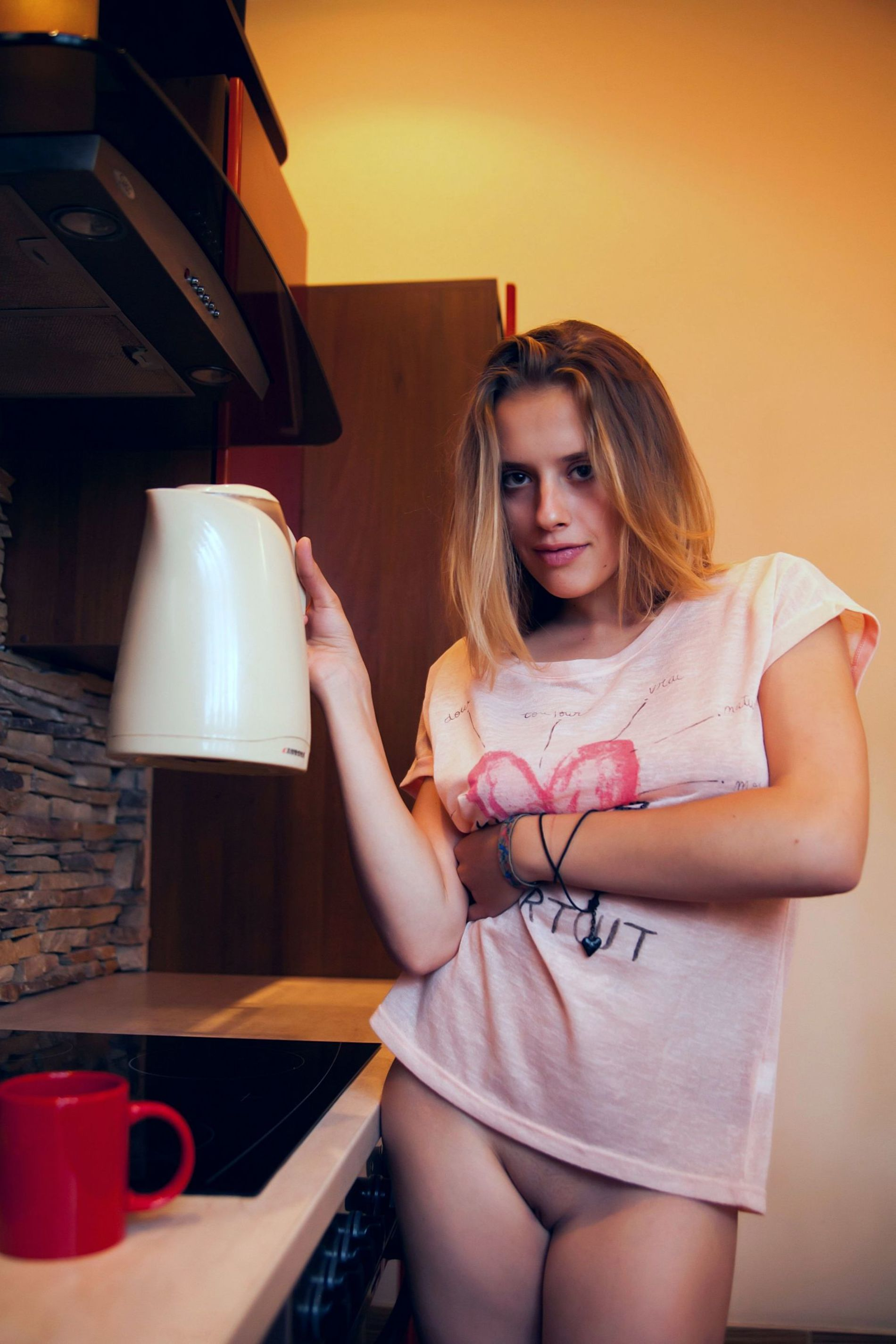 Private Sexy Brunette Kitchen Wet Pussy Photo