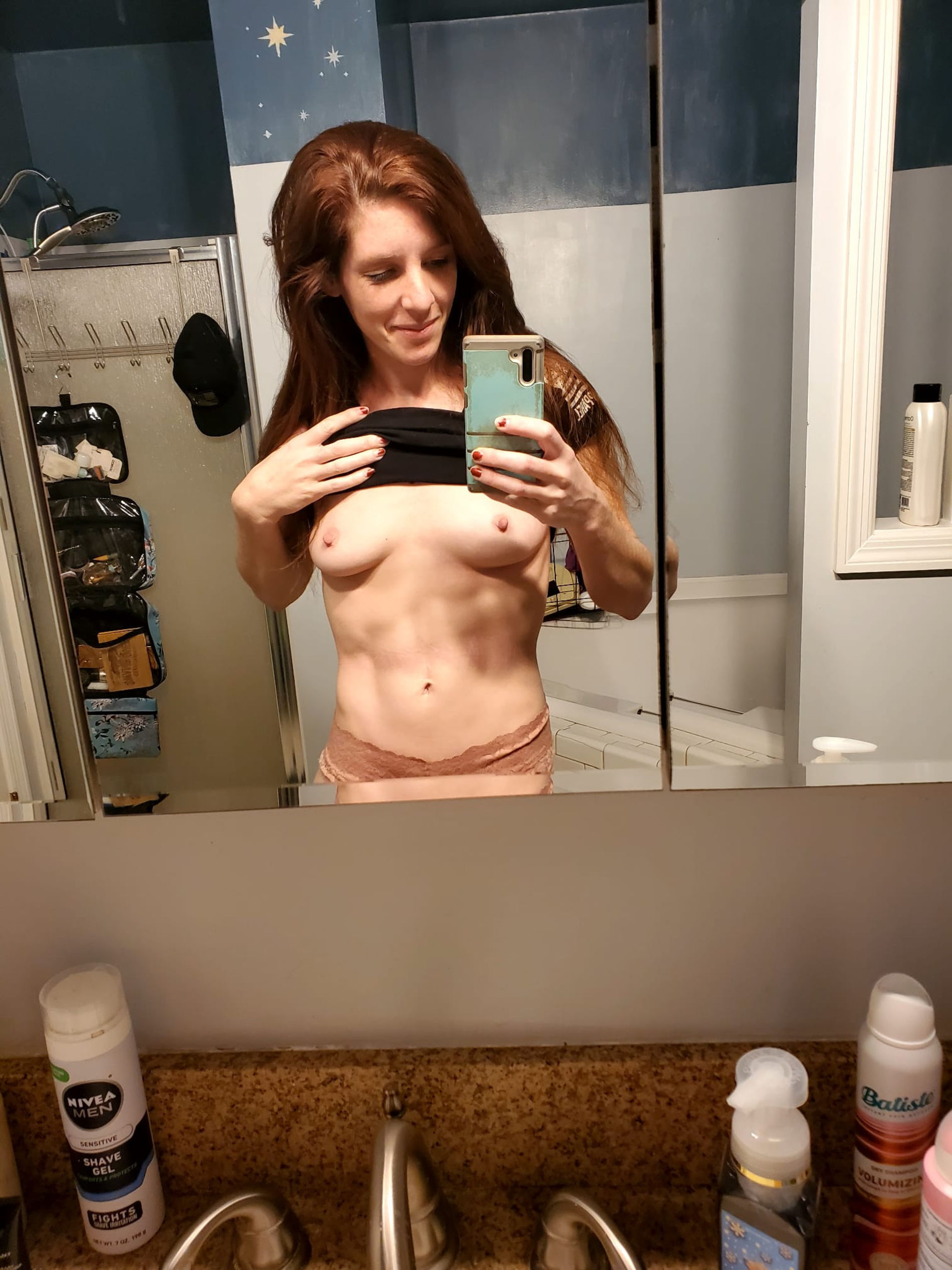 Naked Redhead Girl Takes Mirror Selfie - Explicit Nude Photo