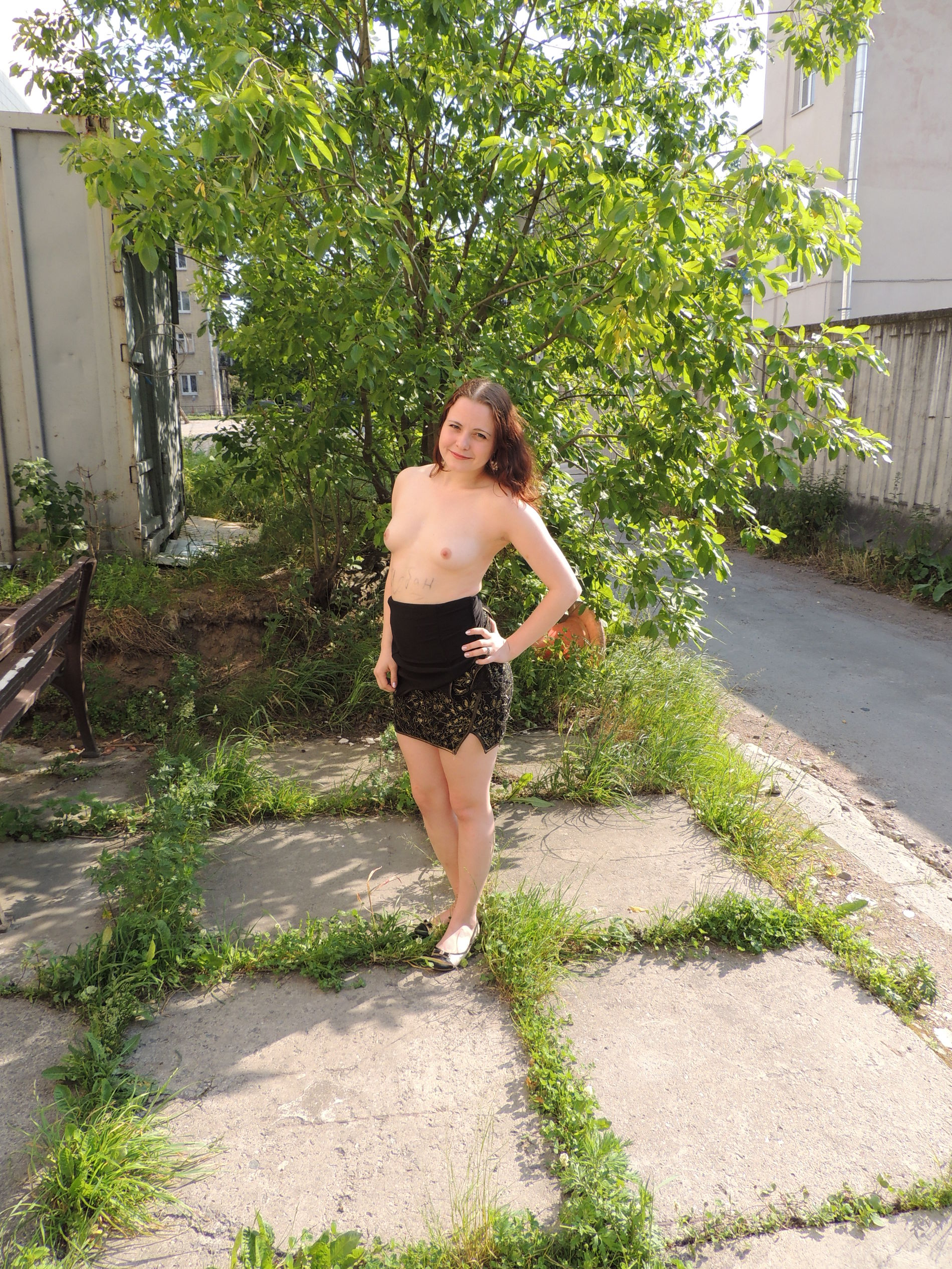 Naked girl flaunts herself on camera in various locations