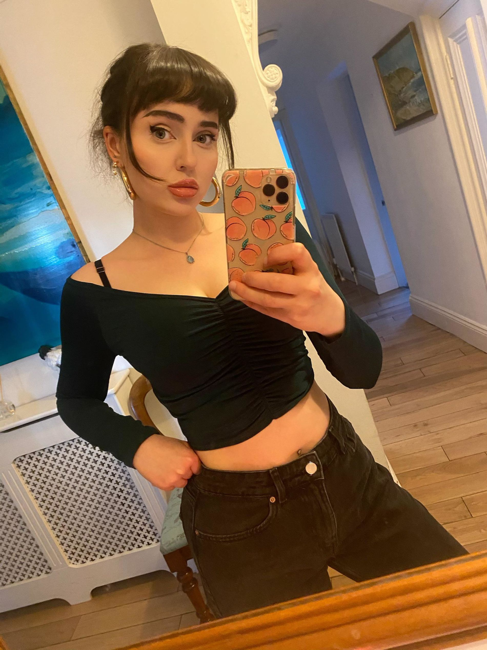 Young dark-haired girl flaunts bare breasts in tights and without them – photo 1