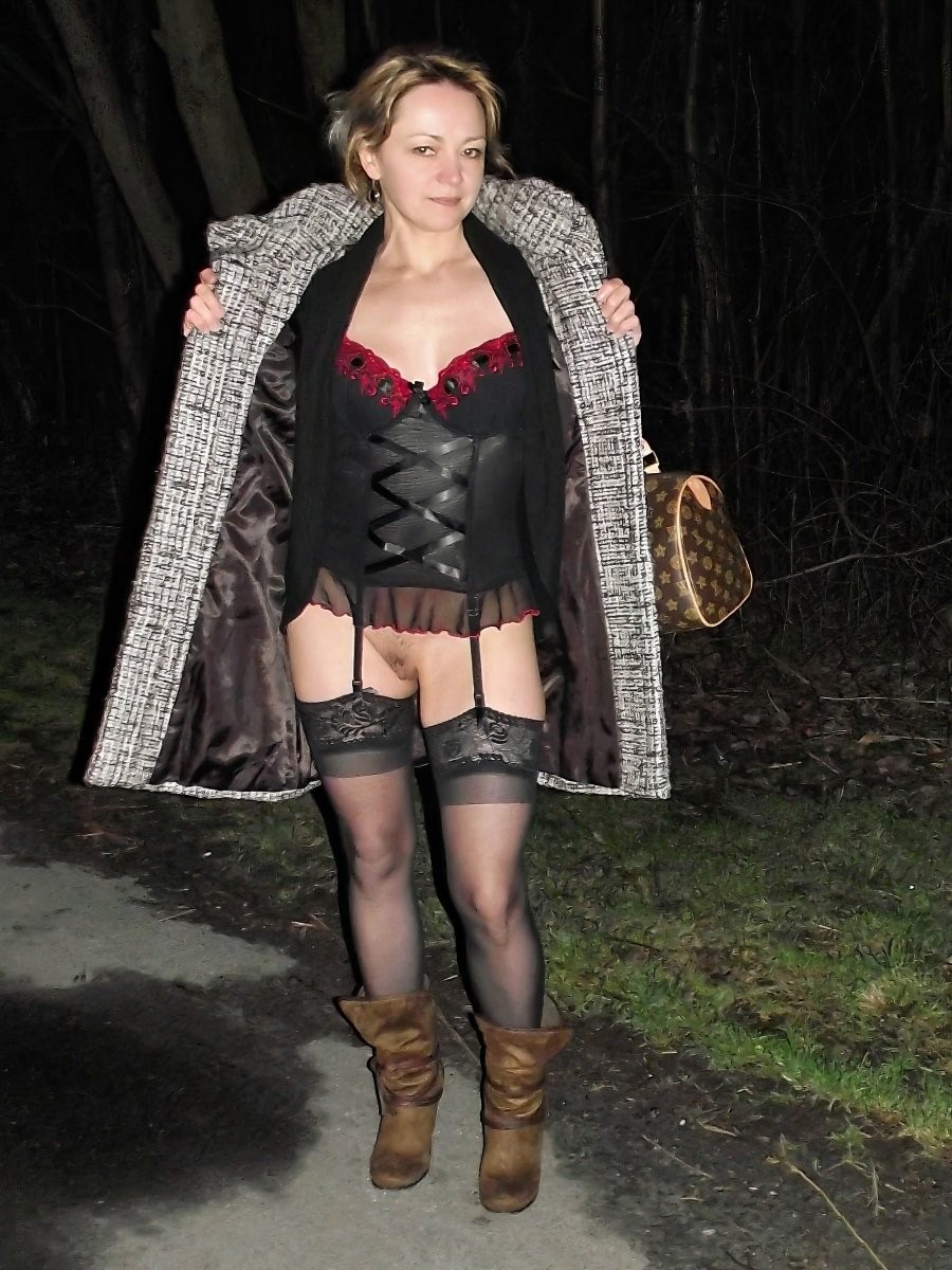Beautiful Woman Night Walk No Panties