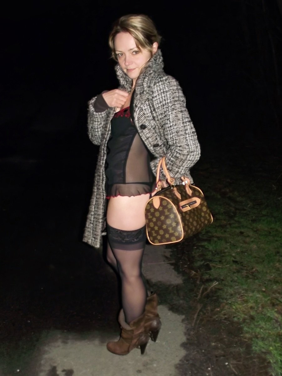 Beautiful Woman Night Walk No Panties