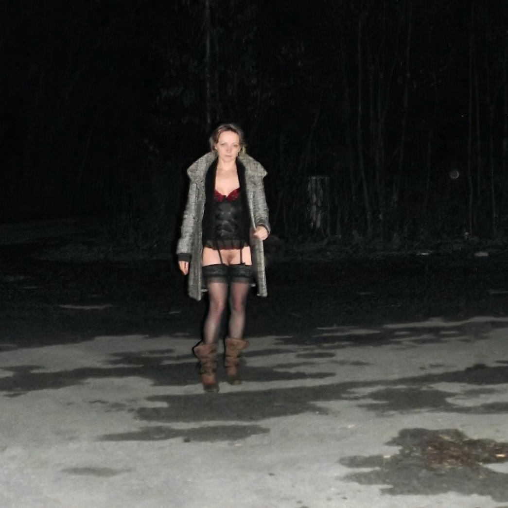 Beautiful Woman Night Walk No Panties